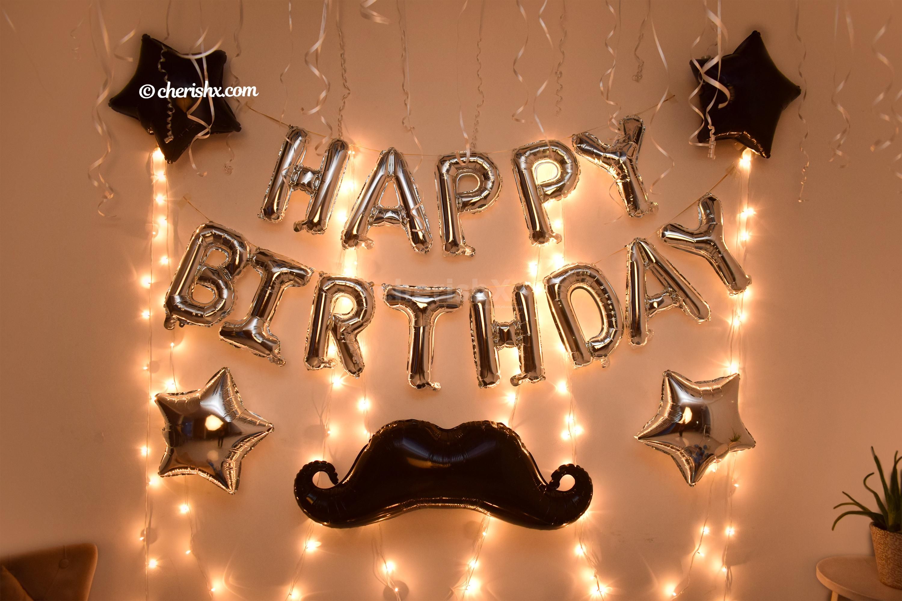 LED Lights & Big Happy Birthday Silver Foil Balloons Included