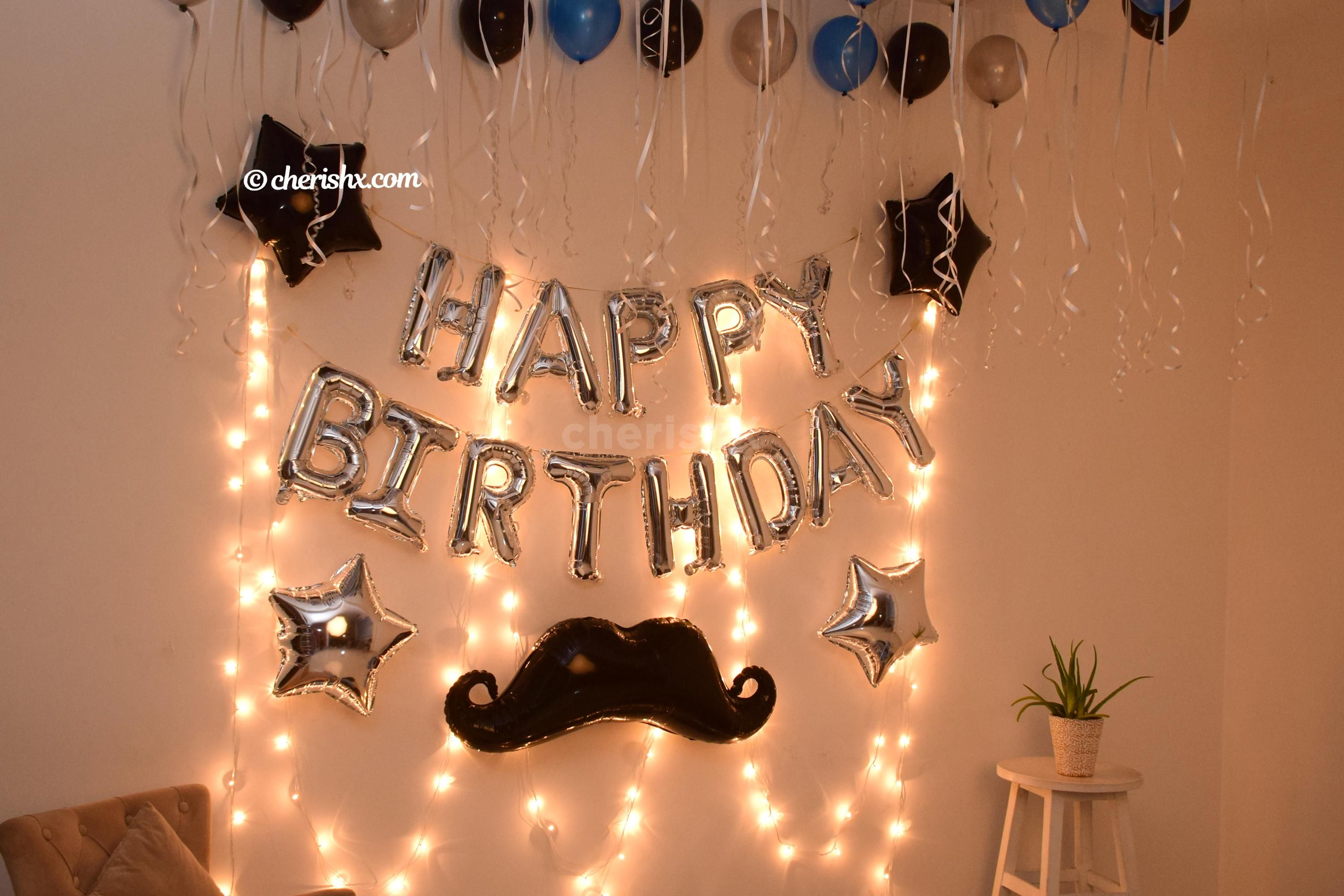 4 Stars & 1 Big Mustache foil balloon included
