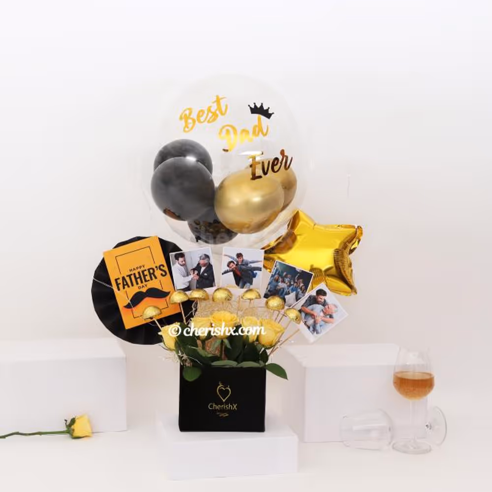 Wish your Father a “Happy Father’s Day” with this Yellow Roses and chocolate filled photobucket!