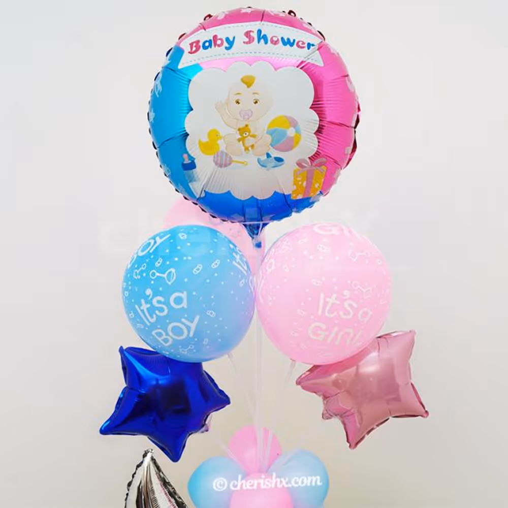 Book a pretty baby shower decorative balloon bouquet for the corner of your room or hall.