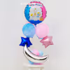 The balloon bouquet highlights the blue and pink colour to add to your decorations.