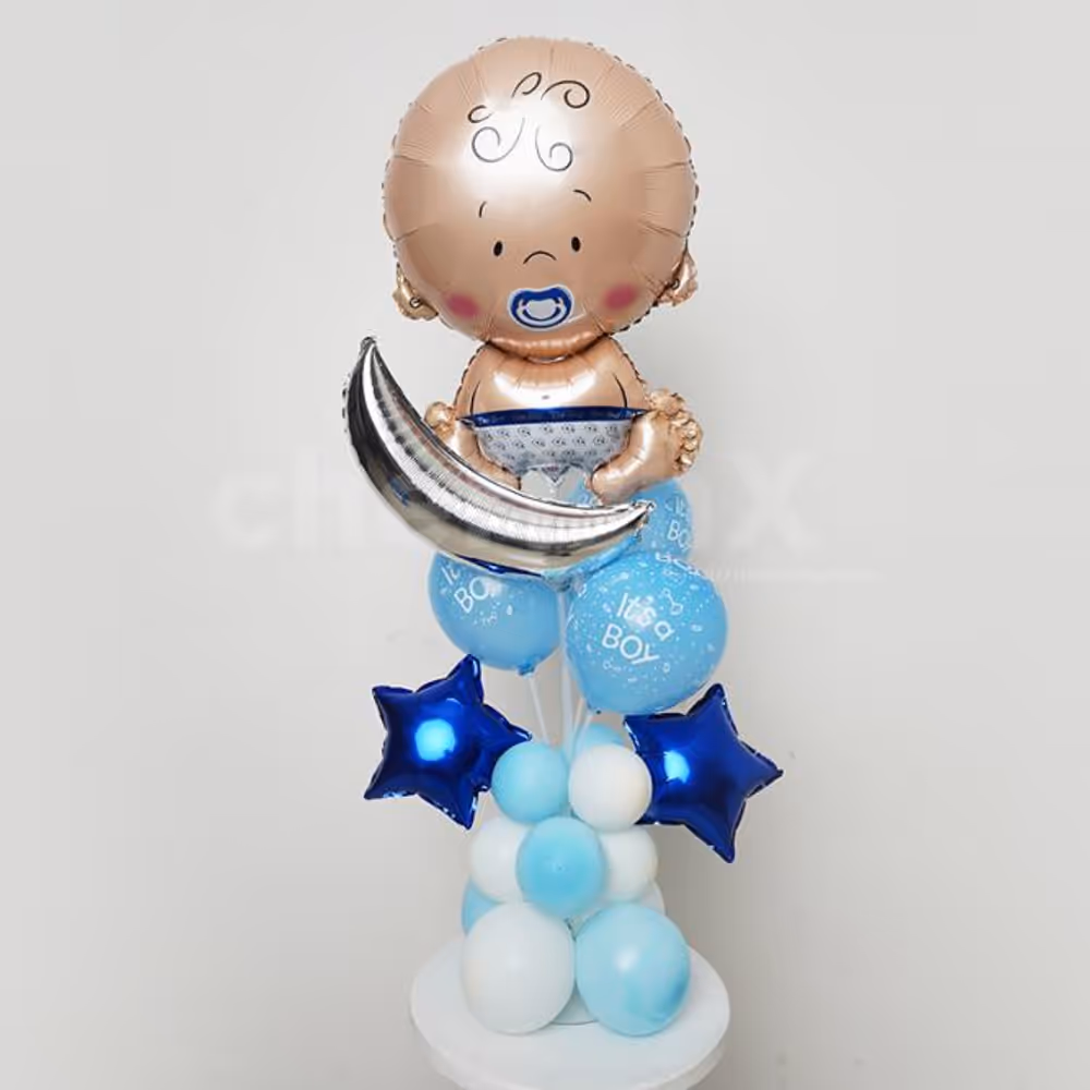 A baby boy face foil balloon.