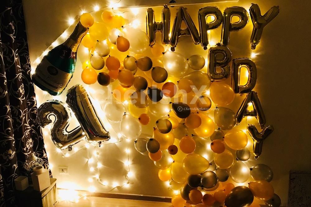 Birthday Champagne Decoration with Balloons Flowing from Bottle Foil Balloon