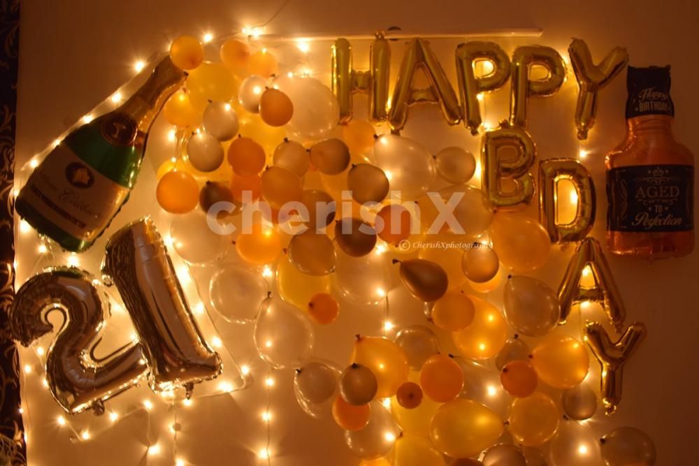 Birthday Decoration with Balloons, Fairy Lights, Bottle Foil Balloons and Digit Balloons