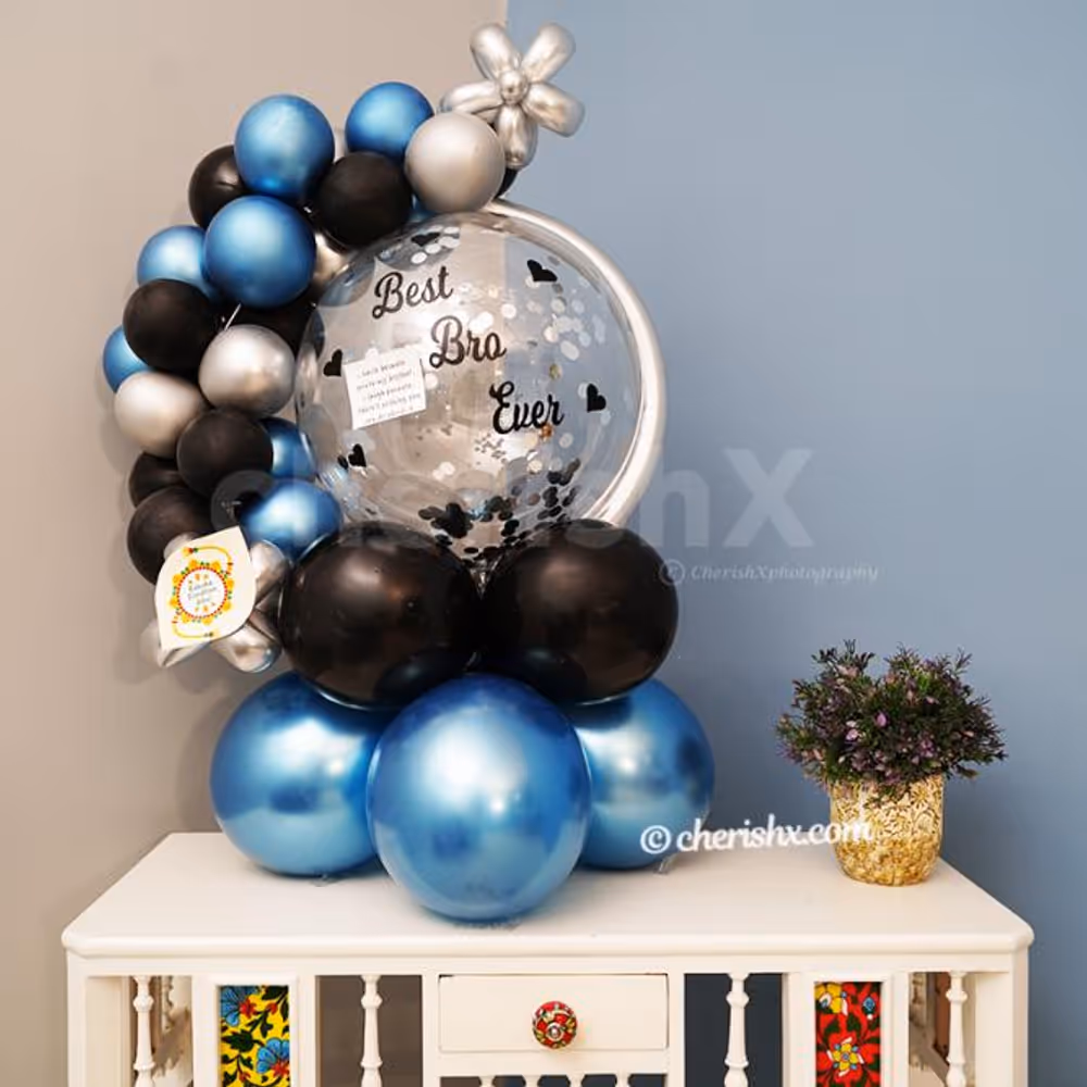 A Raksha Bandhan message attached with the Balloon Bouquet