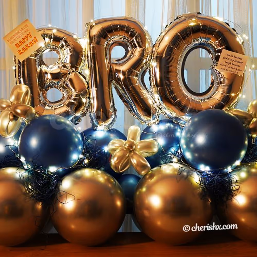 A Glamorous BRO Balloon Bouquet to gift on Raksha Bandhan and Birthdays.