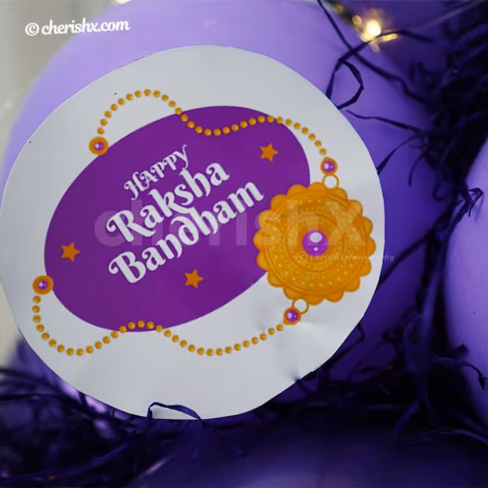 A Raksha Bandhan message attached with the Best SIS Lavender Balloon Bouquet
