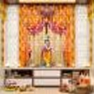 Marigold Theme Fabric Draped Backdrop for the Lord's Statue.