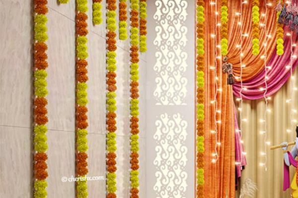 The view of the room when decorated with CherishX's Marigold Themed Fabric Decor