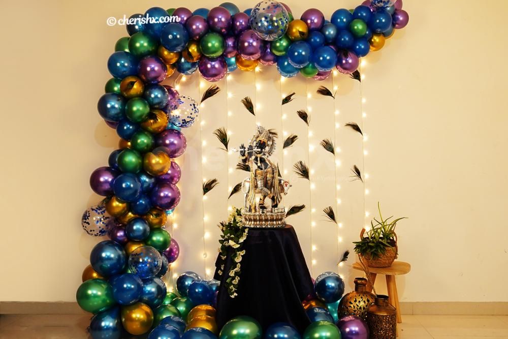 CherishX's Blue themed Peacock Decor for Janmashtami.