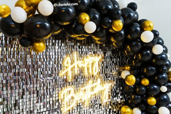 Make your birthday party awesome with CherishX's Premium Sequins Black and Gold Neon Decor