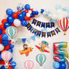 Arc of Colourful Balloons and Blue Happy Birthday Bunting included in CherishX's  Aeroplan Theme Birthday Decor!