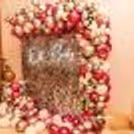 A Baby shower decoration with sequins wall and neon signage by CherishX