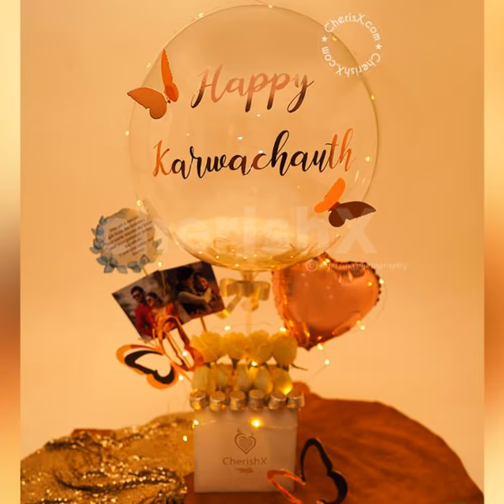 A beautifully curated Premium Feather Karwa Chauth Gift by CherishX!