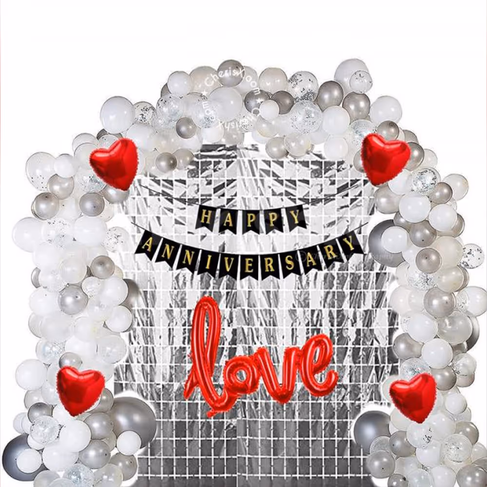 Celebrate 25th or 50th anniversary with CherishX's Elegant White and Silver Anniversary Decor!