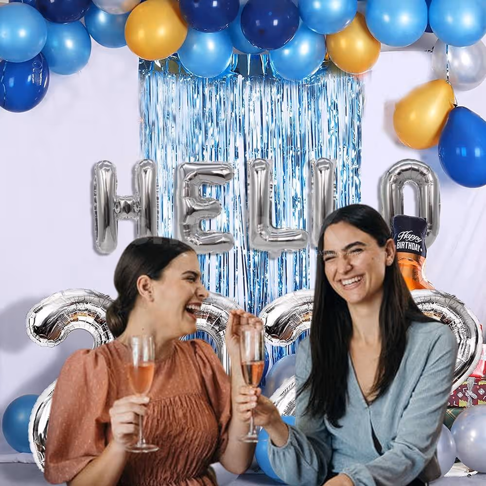 Blue and Silver Themed Balloon Decoration for New Year Party 2022.