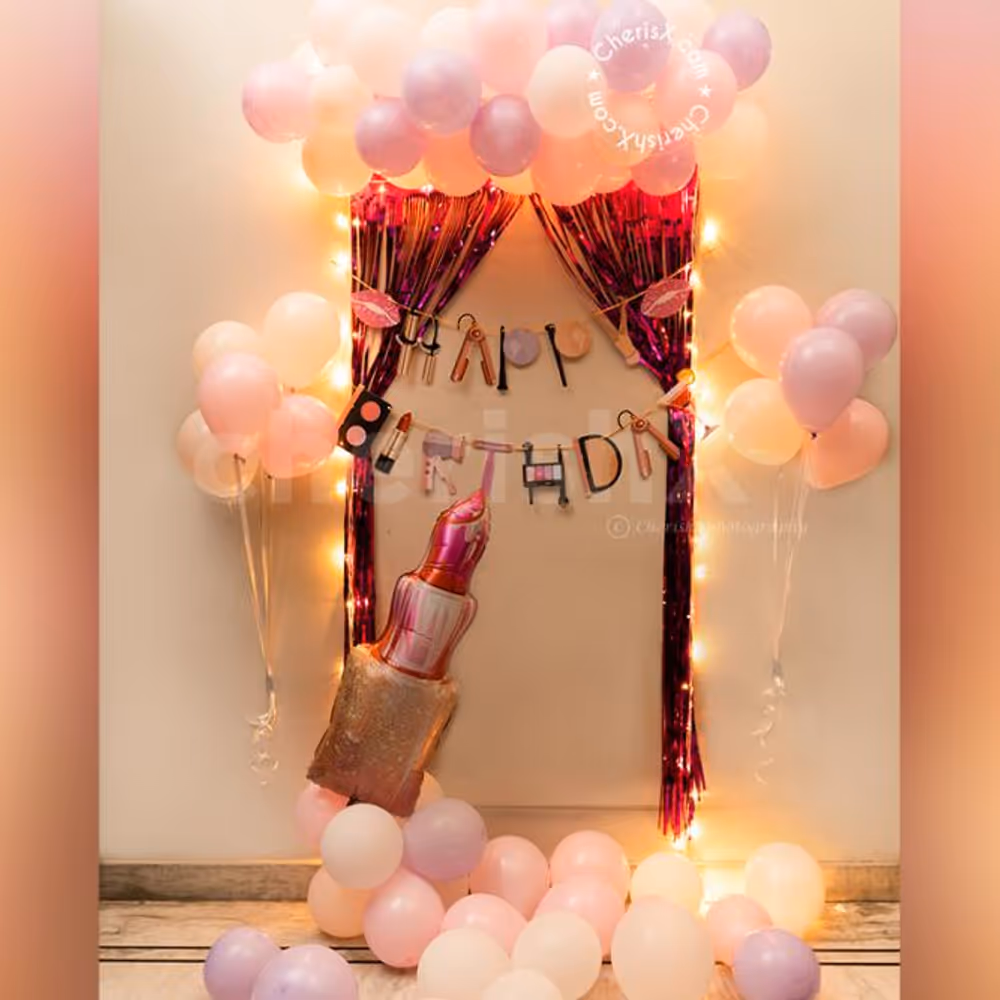 CherishX's Makeup themed birthday decor for makeup lovers.