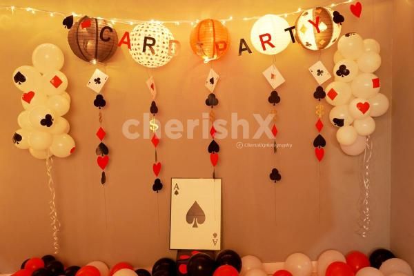 Red and Black Coloured Sign Hanging Streamer with Cards to make the Decor look Amazing