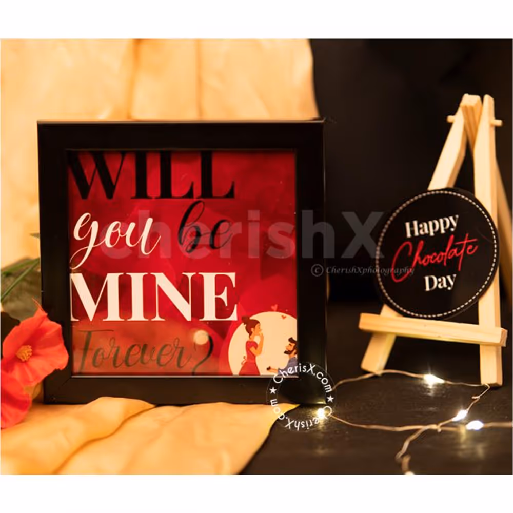 Romantic Valentine's Countdown black box has Black frame with a customized question to ask your partner