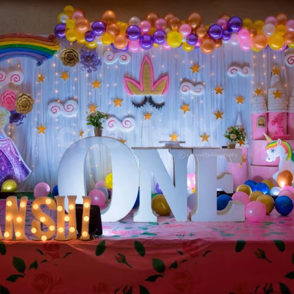A Unique Princess Castle Theme Decoration for Kid's Birthday, Baby Showers, naming ceremony and more.