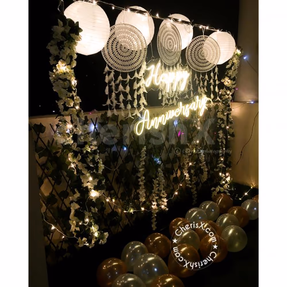 Celebrate 25th or 50th anniversary with CherishX's Premium White Anniversary Decor!