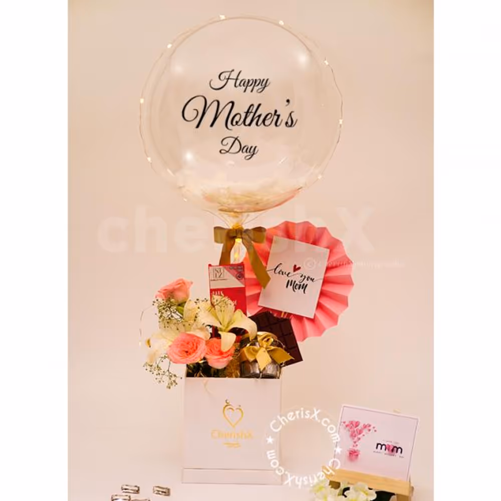 Celebrate Mother's day, or any other occasion beautifully with CherishX's Blush Pink Balloon Bucket Gift!
