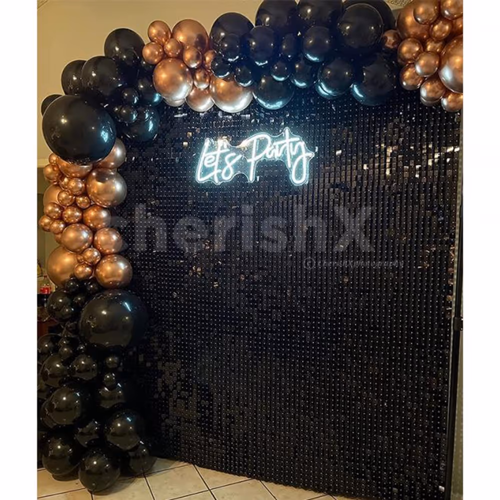 Celebrate Birthday or Anniversary with a Classy Golden and Black themed Sequin Decor!