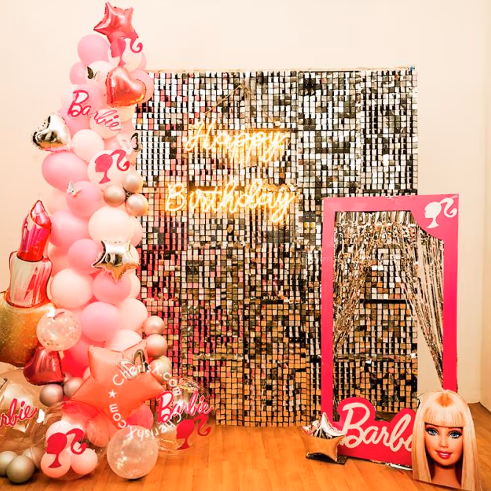 Make your baby girl's birthday special by getting this Shimmer Silver Barbie Themed Decor!