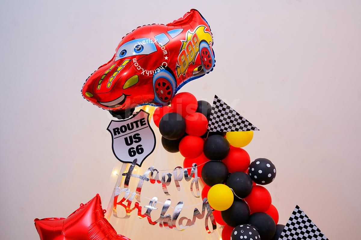 A Classy Car theme Canopy Decor for your Kid's Birthday.