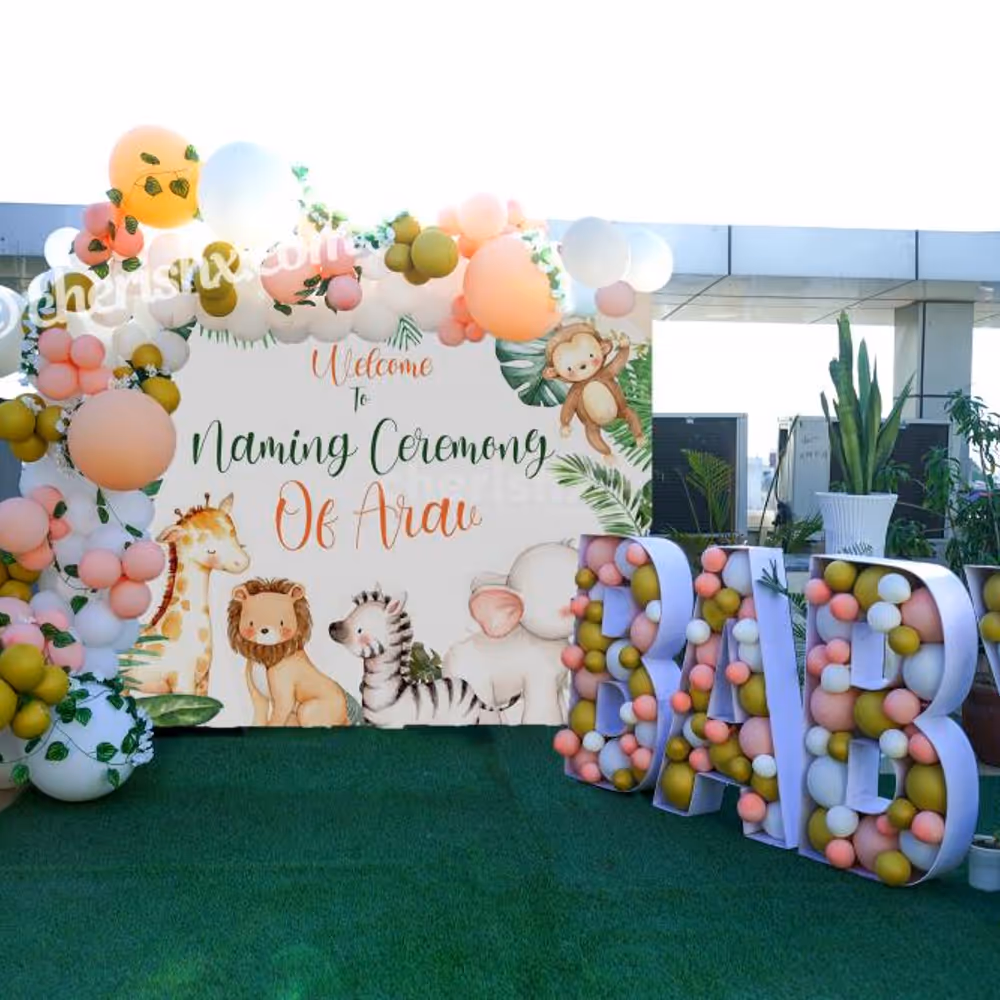 A Gorgeous Jungle Theme Decor for your baby's naming ceremony!