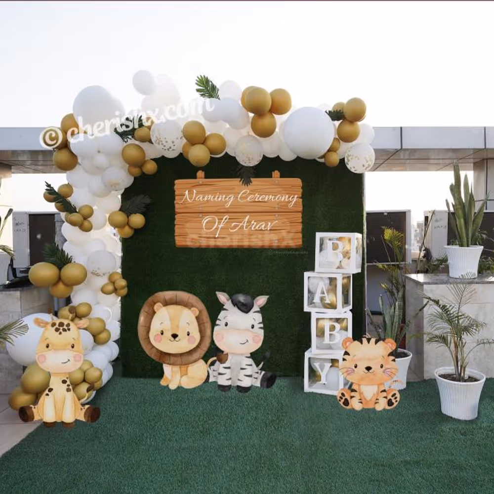 An open space Annaprashan naming ceremony decor!