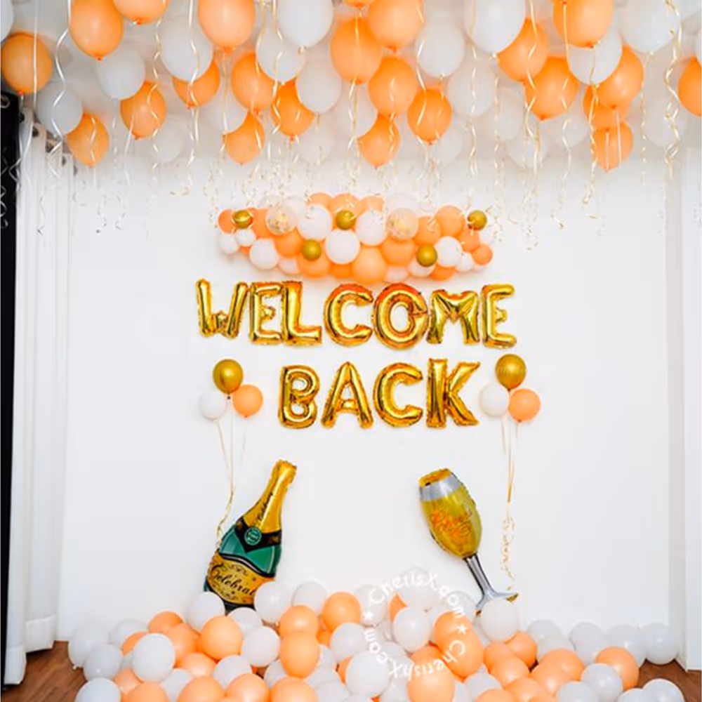 Book a perfect white and peach theme decor for your celebrations.