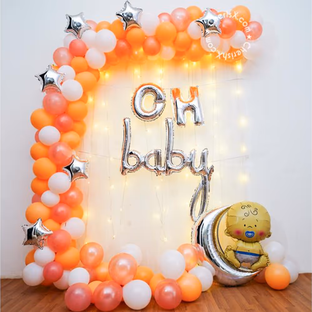 Book a Peach and Rose Gold Baby shower decor for your celebration!