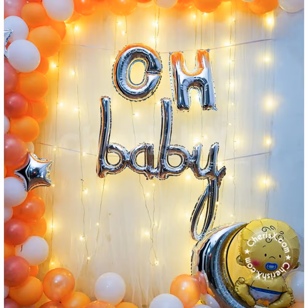 Make your celebrations unforgettable with CherishX's Pastel Peach and Rose Gold Oh Baby Decor!