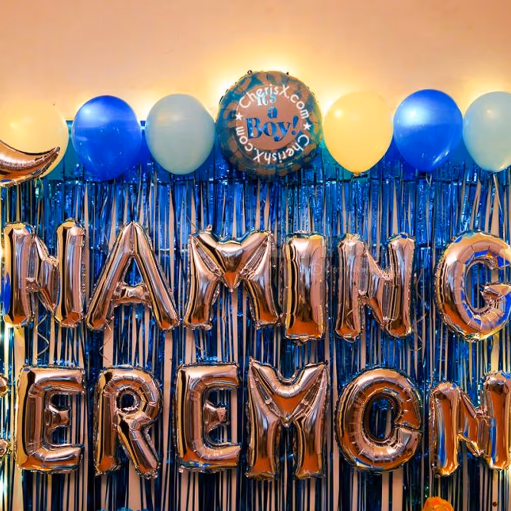 Make the naming ceremony of your baby boy memorable with ChershX's Blue themed balloon decoration!
