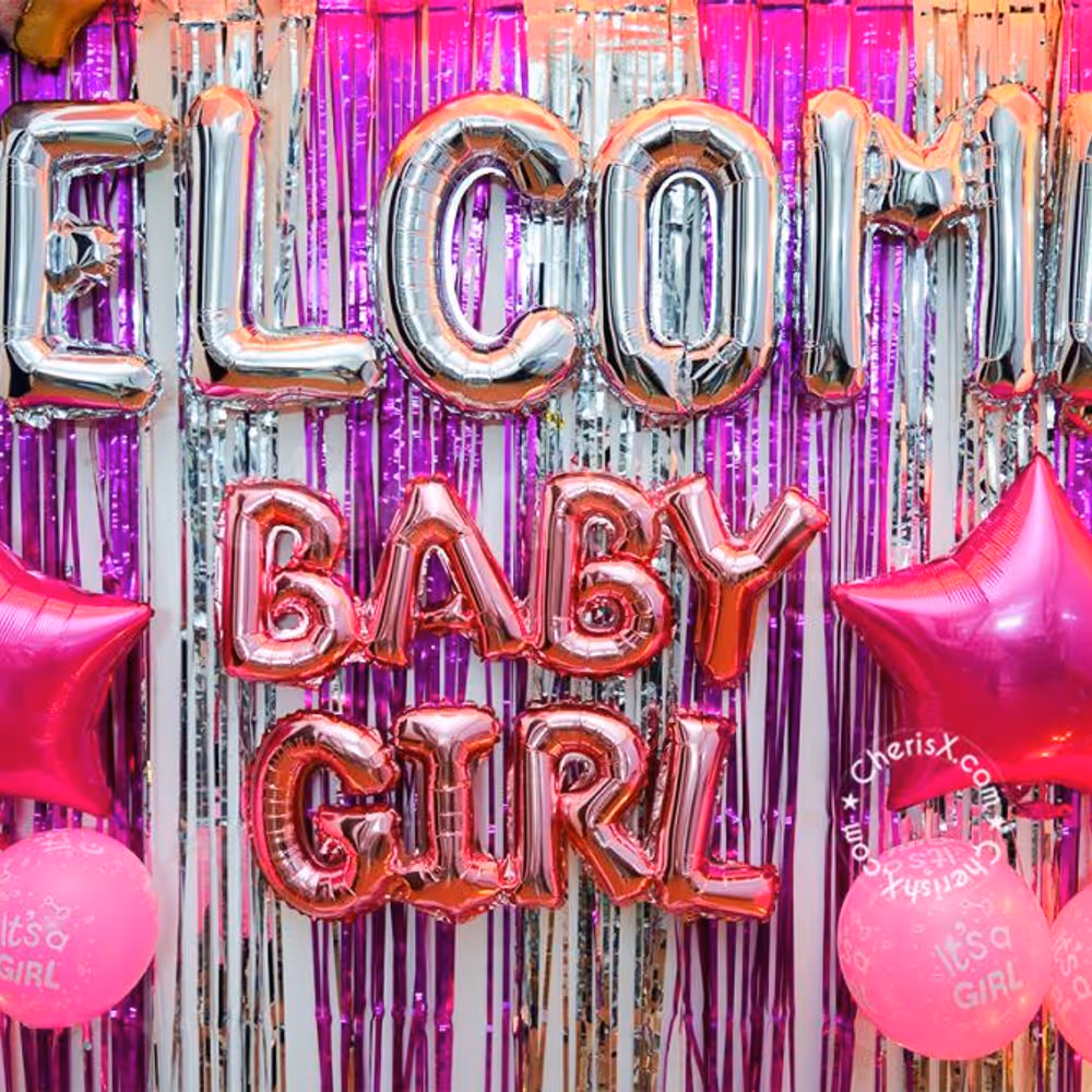 Spread happiness everywhere with CherishX's Pink and White Welcome Baby Girl decoration.