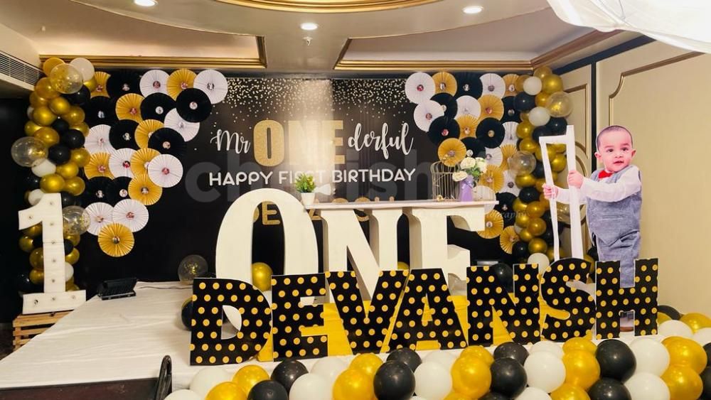 Exclusive Golden Little Man Theme Decoration for Kid's Birthday and Baby Shower Celebrations!