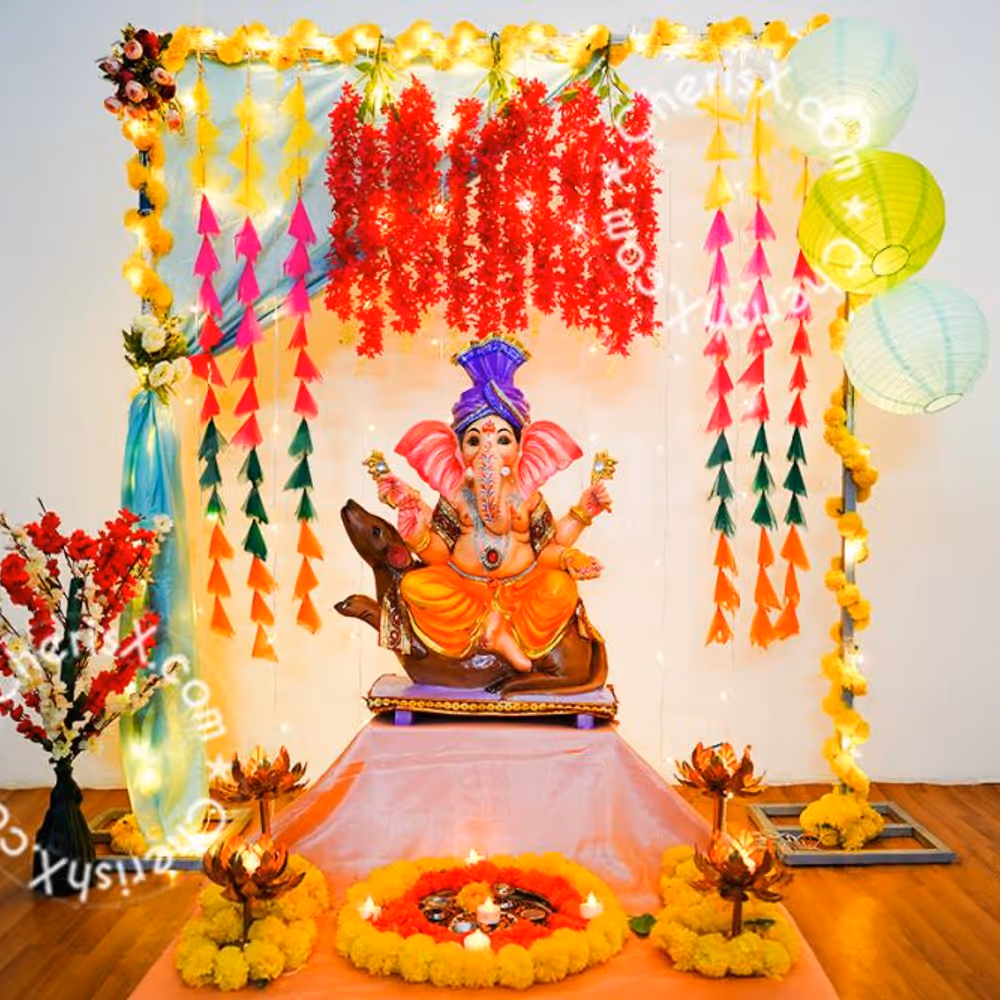 Stylish Ganesh Chaturthi Puja Decor with Backdrop