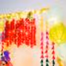 Garlands hanging from the ceiling for decorting the walls of the home for Ganesh Chaturthi!