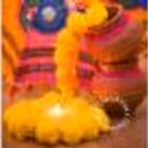 Garlands hanging from the stand for decorting the walls of the home for Ganesh Chaturthi!