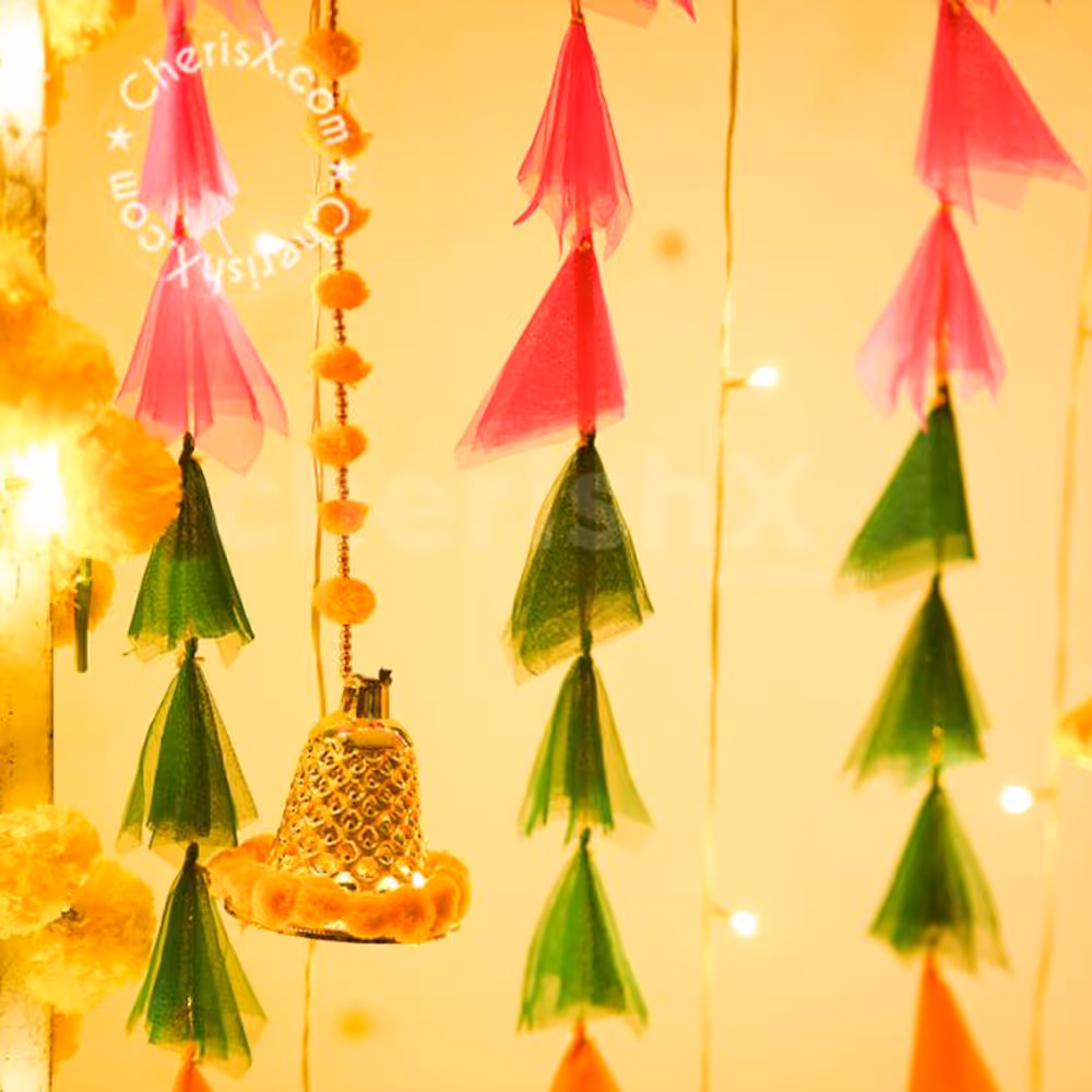 Flower Garlands hanging with lights on the stand for illumination!