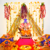 Ganesh Chaturthi Pandal Decoration with Curtains, Flowers and Lights