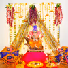 Ganesh Chaturthi Pandal Decoration with Curtains, Flowers and Lights
