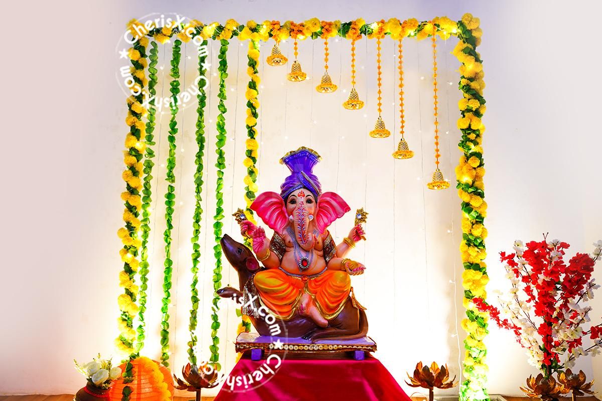 Celebrate Ganesh Chaturthi with our exclusive Ganesh Chaturthi Pandal Decoration in yellow and Green Colour theme.