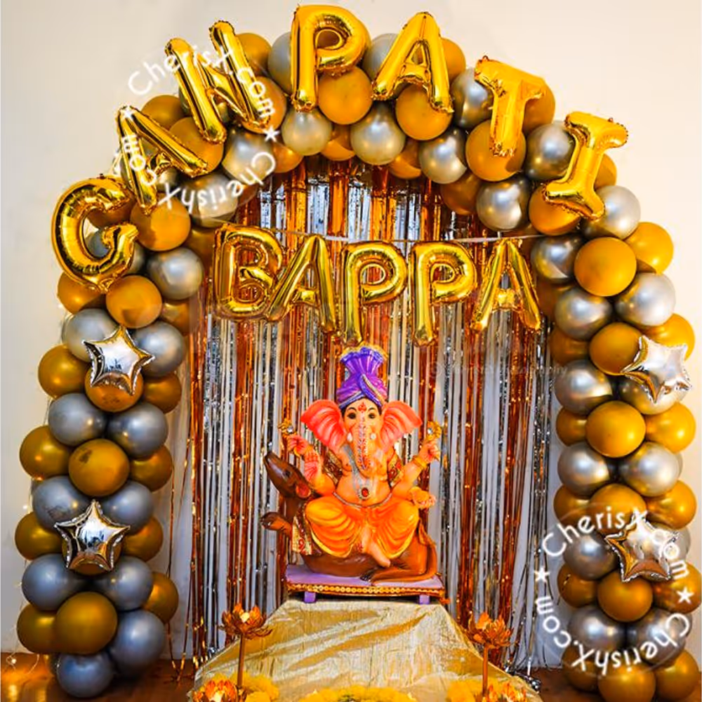 A Murti of Ganesha placed in the center of the Balloon arch.