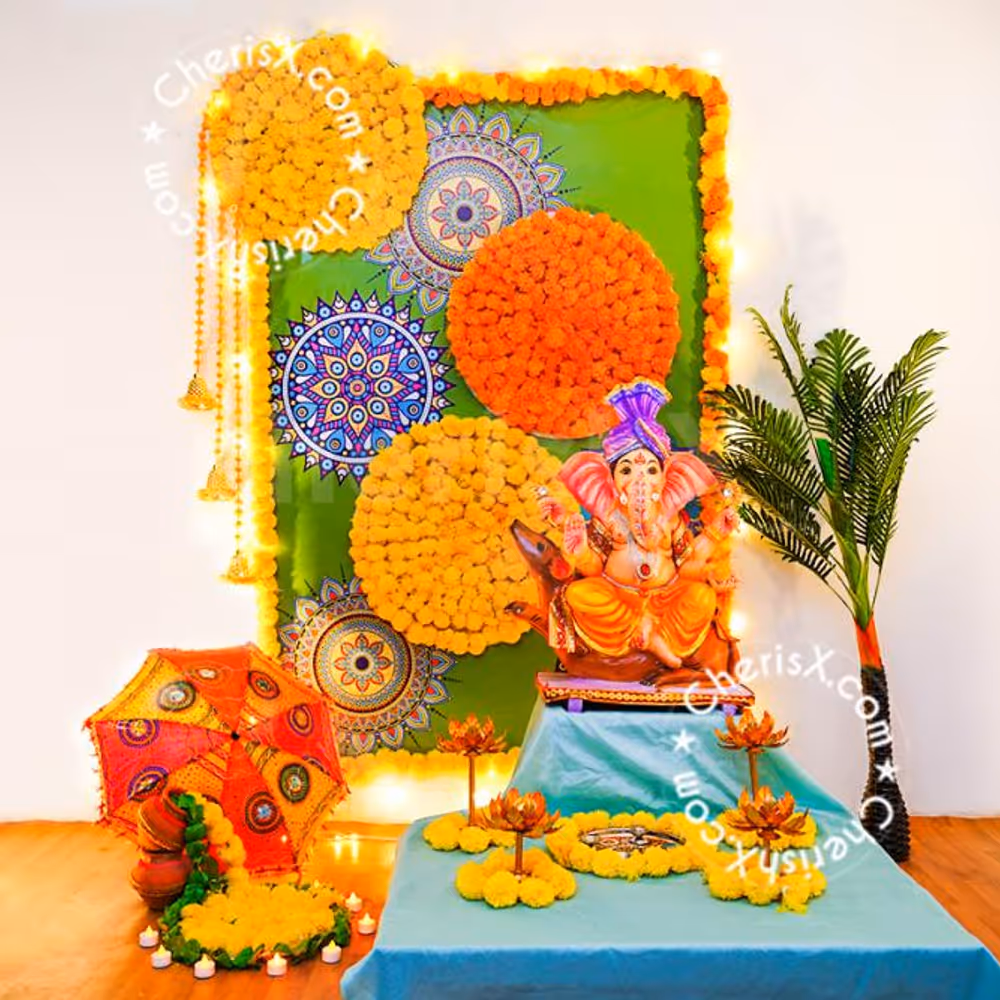 Ganpati Puja mandala decor for Mandir