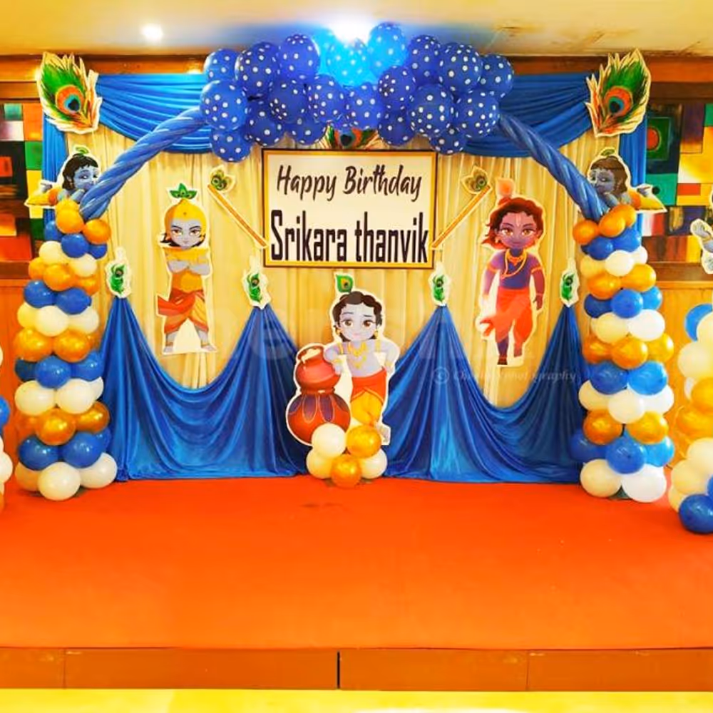 Surprise your kid with a Grand Krishna Theme Decor.