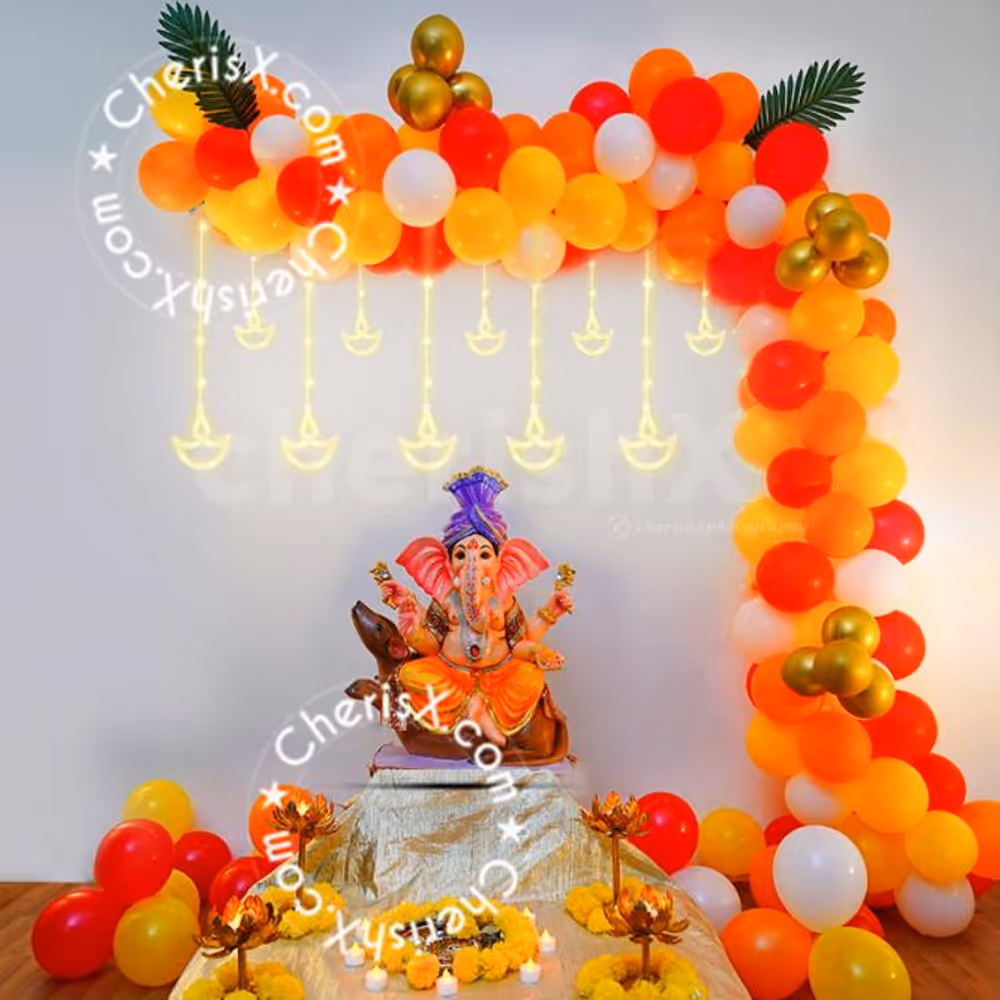 Festive Decoration for Ganesh Chaturthi with Balloons & LED Lights