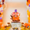 Ganesh Puja Room Decoration with Red, Purple, White Balloons