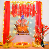 Pink Flowers & Fairy Lights Backdrop for Ganesh Chaturthi Puja Decoration